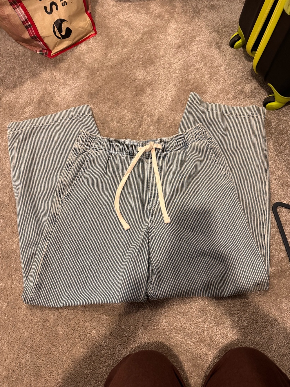 GAP Blue and White Pinstripe Relaxed Drawstring Jeans